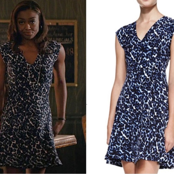 💙REBECCA TAYLOR Blue Lynx Leopard Fit and Flare Dress - Picture 2 of 12